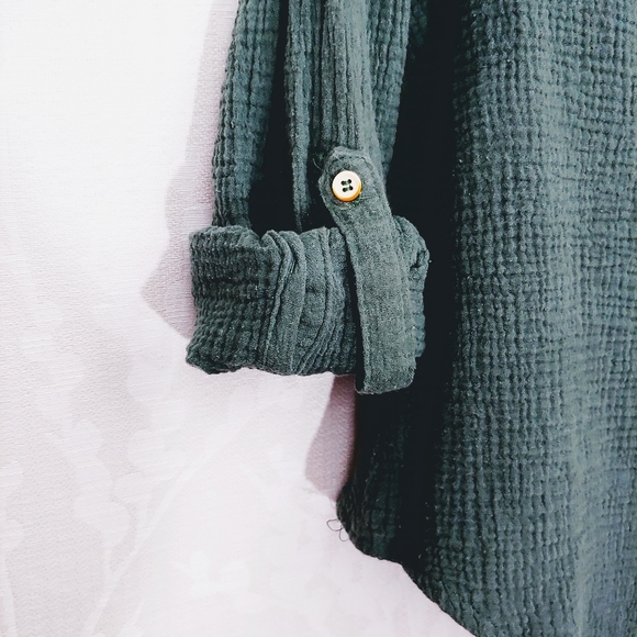 Blue Rain Button Down Shirt with Lace Back - Picture 4 of 8